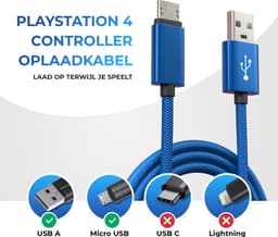 CS Oplaadkabel PS4 Controller – 3M – Nylon – Blauw – Geschikt voor PlayStation 4 — thumbnail 2