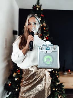 N-GEAR Disco Star 710 Silver - Bluetooth Speaker - Karaoke Set - Party Box met Sterrenprojector & 2 Microfoons — thumbnail 5