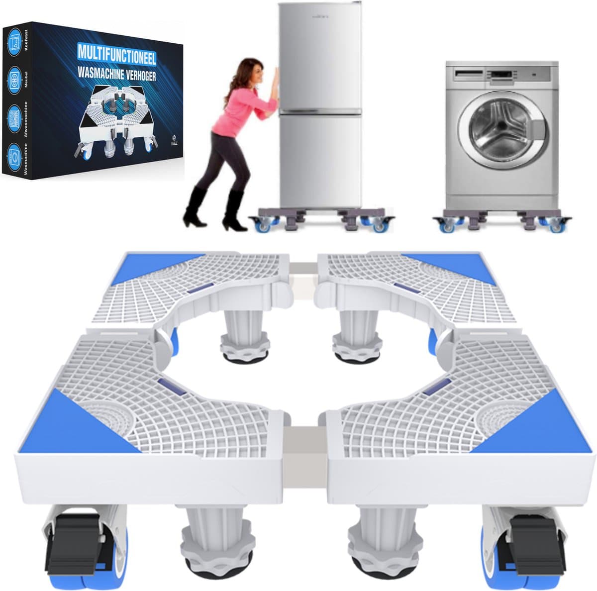 W&Z® Wasmachine verhoger met 4 wielen - Wasmachine Opbouwmeubel kast- 350kg - Wit — afbeelding 1