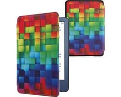 kwmobile e-reader hoesje geschikt voor Amazon Kindle (2022/2024) hoes - E reader flip case met magnetische sluiting - Ereader cover - Regenboog Kusbussen design in meerkleurig / groen / blauw