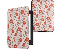 kwmobile e-reader hoesje geschikt voor Amazon Kindle Paperwhite hoes - E reader flip case met magnetische sluiting - Ereader cover - Klaprozen design in rood / groen / beige