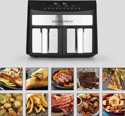 GOURMETmaxx Dubbelkamer Airfryer 2x 3,5L - Roestvrij staal | Airfryer Oven met synchroon-kookzones, timerfunctie & touchdisplay | energiezuinig frituren | 10 programma's | 2400 watt | heteluchtoven — thumbnail 4