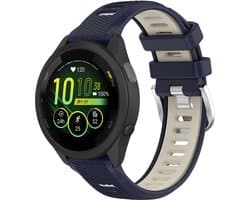 Strap-it Sport siliconen smartwatch bandje 20mm - geschikt voor Garmin Venu / Venu SQ / SQ 2 / Venu 2 Plus / Vivoactive 3 / Vivoactive 5 / Vivomove (HR - Style - Luxe - Sport) / Forerunner 245 / 570 - 42mm / 645 / 55 / 165 - donkerblauw/beige