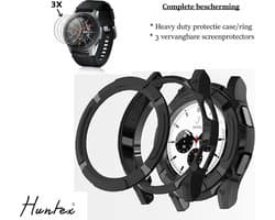 Huntex Beschermingsset Geschikt Voor Samsung Galaxy Watch4 Classic 46mm - INCLUSIEF 3 Geharde Screenprotectors Voor Krasvrije Horloge - Heavy Duty 360 Graden - BumperCase - Beschermkap - Beschermhoesje
