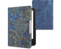 kwmobile e-reader hoesje geschikt voor Tolino Vision 1 / 2 / 3 / 4 HD hoes - E reader flip case met magnetische sluiting - Ereader cover - Mandala design in geel / donkerblauw
