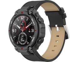 Leer Smartwatch bandje - Geschikt voor Amazfit T-Rex - Pro leren bandje - zwart - Strap-it Horlogeband / Polsband / Armband