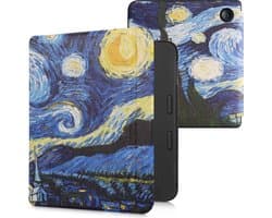 kwmobile e-reader hoesje geschikt voor Kobo Libra 2 hoes - E reader flip case met magnetische sluiting - Ereader cover - Sterrennacht design in blauw / geel
