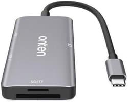 Onten 91182 USB-C Kaartlezer & USB 3.0 Hub – USB-C naar CF/SD/TF – 2x USB 3.0 Poorten – Compact Dockstation voor Laptop & PC – Plug & Play