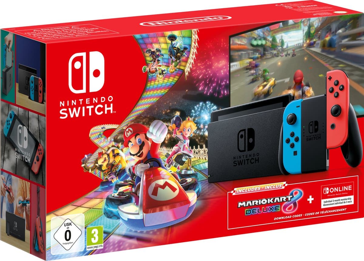 Nintendo Switch Mario Kart 8 Deluxe + 3 maanden Online Lidmaatschap Bundel - Blauw / Rood — afbeelding 1