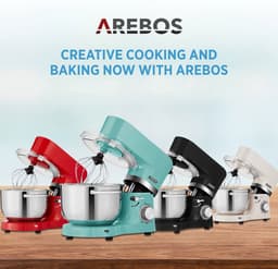 AREBOS Keukenmachine - 1500W - Keukenrobot - 5,5L&4,5L - Keukenmixer - Foodprocessor - Roestvrij Stalen Mengkom - 6 Snelheden - Turquoise — thumbnail 2