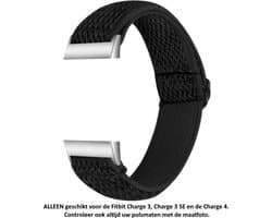 Zwart Verstelbaar Elastisch Nylon Bandje geschikt voor Fitbit Charge 3 / Charge 3 SE / Charge 4 – Maat: zie maatfoto – black elastic nylon smartwatch strap - Polsbandje