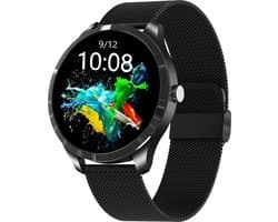 Belesy® Q9 Pro - Smartwatch Dames – Smartwatch Heren - Horloge - 1.28 inch - Kleurenscherm - Stappenteller - Bloeddruk - Hartslag - 75+ Wijzerplaten – Sporten – Staal - Zwart - Kerstcadeau