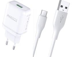 18W Lader USB + Rubberen USB C naar USB Kabel - 1 Meter - Geschikt voor S8,S9,S10 en meer