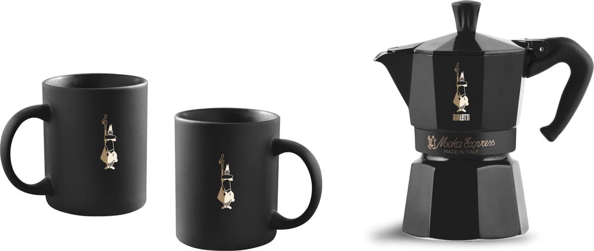 Bialetti Moka Express Set 6 kops + 2 Bekers - Mat Zwart - 300ml — afbeelding 1