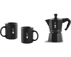 Bialetti Moka Express Set 6 kops + 2 Bekers - Mat Zwart - 300ml