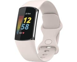 Siliconen Smartwatch bandje - Geschikt voor Fitbit Charge 5 / Fitbit Charge 6 siliconen bandje - zand wit - Strap-it Horlogeband / Polsband / Armband - Maat: Maat S