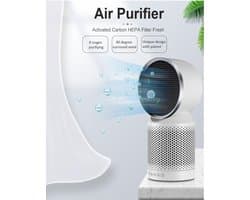 Luchtreiniger - carbon HEPA filter - ionisator - filtert en fijnstof, pollen, huisstofmijt, bacteriën, geuren, rook, huidschilfers - 40° draaibare uitlaat -  verplaatsbaar - stil