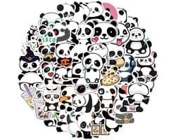 50x Cute Panda Stickers - Kinderstickers Pandabeer - Getekende dieren voor op de fiets, beker, laptop, schoolspullen, kamer, etc - School -  Kinderen - Stickers - Plakken - Bundel - Set - 50