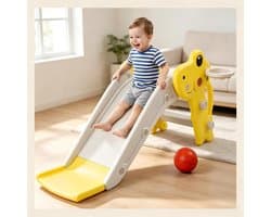 Glijbaan voor peuters, voor binnen en buiten, met basketbalring, antisliptreden, 100 cm, babyklimmen (geel)
