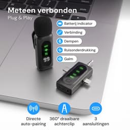 Nuvance Draadloze Microfoon - 2 Stuks - Lavalier Mic - Windshields - Dasspeld - Microfoon Draadloos - USB-C & 8-Pin - Microphone — thumbnail 2