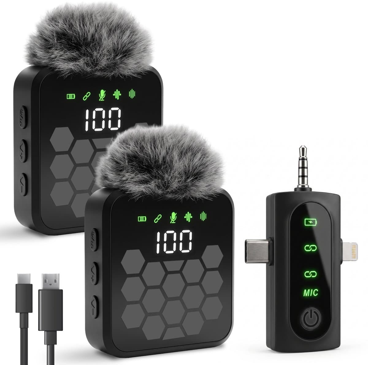Nuvance Draadloze Microfoon - 2 Stuks - Lavalier Mic - Windshields - Dasspeld - Microfoon Draadloos - USB-C & 8-Pin - Microphone — afbeelding 1