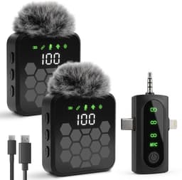 Nuvance Draadloze Microfoon - 2 Stuks - Lavalier Mic - Windshields - Dasspeld - Microfoon Draadloos - USB-C & 8-Pin - Microphone — thumbnail 1