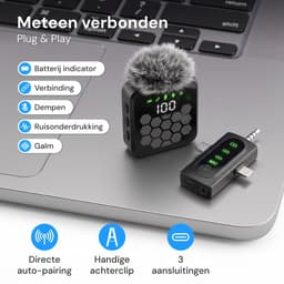 Nuvance Draadloze Microfoon - 2 Stuks - Lavalier Mic - Windshields - Dasspeld - Microfoon Draadloos - USB-C & 8-Pin - Microphone — thumbnail 2