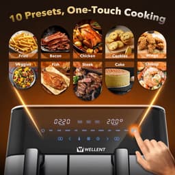 WELLENT Dual Easy Fry Airfryer 11 L – Dubbele Airfryer met 2 Baklades – 2600 W – 10 Programma’s — thumbnail 2