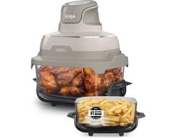 Ninja CRISPi 4-in-1 Glazen Airfryer, 3,8 l en 2,3 l, airfryen, braden, warmhouden en opnieuw krokant maken, compact ontwerp, 2 verwijderbare glazen schalen en deksels, 1700 W - Beige - FN201EUSD2