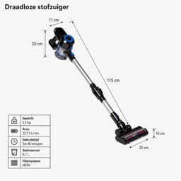 Nexxt 2-in-1 Draadloze Steelstofzuiger en Handstofzuiger - Cyclonisch - 160W - 20-40 Min - 0,8 liter - Zwart — thumbnail 4