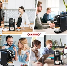 5-in-1 Multifunctionele koffiezetapparaat warm/koud, cappuccino en Nespresso-compatibel, compact, geschikt voor ESE-pads en gemalen koffie, voor cafetaria’s, 20 bar, zwart, H2B — thumbnail 2