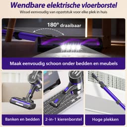 Grenintol Steelstofzuiger Draadloos – 60 Min Accuduur – Steelstofzuiger – 4 stuks HEPA-filters – 65.000 Pa – Stofzuiger zonder zak – 3 Opzetstukken – Slechts 1.6 kg – Voor Tapijten en Harde Vloer – Paars — thumbnail 3
