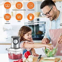 Elektrische Hakmolen 2 Liter – Glazen Kom – RVS Messen – Vleeshakker & Groentehakker – Voor Vlees, Groenten, Fruit en Babyvoeding — thumbnail 3