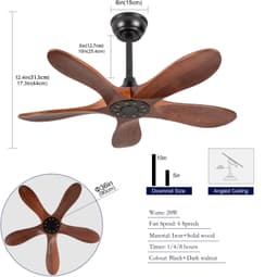 Plafondventilator Stil – 90 cm – 5 Houten Bladen – Walnoot/Zwart – 6 Snelheden – Omkeerbaar – Afstandsbediening – Timer — thumbnail 3
