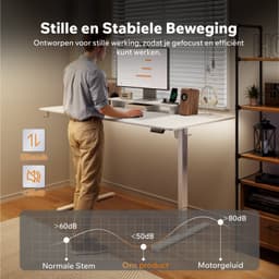SENSE7 NOJO LIGHT - Elektrisch Verstelbaar Bureau - 160x80 cm - Geheugenfunctie - Zit Sta Bureau - Computertafel - Wit — thumbnail 5