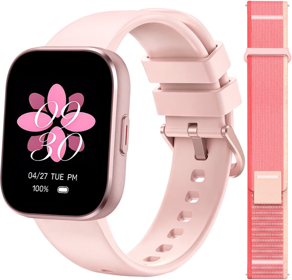 Sytifro Smartwatch Dames met 2 Verwisselbare Bandjes - Bluetooth Bellen - 1.83 Inch HD Scherm - Hartslagmeter - Slaapmonitor - Stappenteller - IP68 - Geschikt voor iOS & Android - Roze — afbeelding 1
