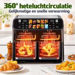 Sellino Airfryer - Mini Oven - Heteluchtfriteuse - Friteuse zonder Olie - 9 Liter - Dubbele Mand - 2000W - LED-Touchscreen — thumbnail 3