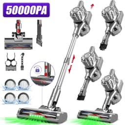 Adormii Steelstofzuiger Draadloos – 50000Pa Sterke Zuigkracht – 60 Min Accuduur – Anti-haarwikkel Vloerborstel – 4 HEPA-filters – 1,6 L Stofreservoir – Groene LED Stofdetectieverlichting – Goud — thumbnail 1