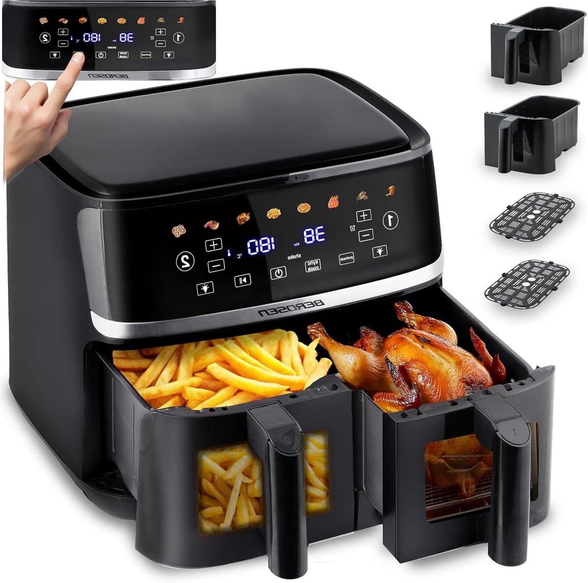 Heteluchtfriteuse Dubbele Kamer - Airfryer XXL - Gezond Frituren - 2 Kijkvensters - 102 Liter - Zwart — afbeelding 1