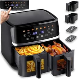 Heteluchtfriteuse Dubbele Kamer - Airfryer XXL - Gezond Frituren - 2 Kijkvensters - 102 Liter - Zwart — thumbnail 1