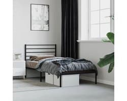 Bedframe met hoofdeinde, metaal, zwart, 90 x 200 cm, bedframe voor woonkamer, slaapkamer, hotelbedframe, geschikt voor slaapkamer