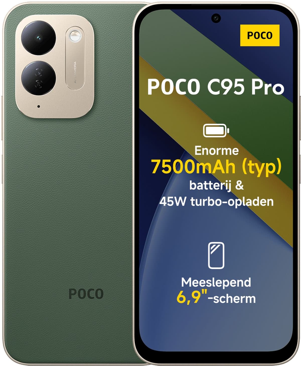 Xiaomi POCO C95 Pro - 6GB RAM - 128GB - Green - 7500mAh batterij met 45W turbo-opladen - Aangedreven door 45W turbo-opladen - Meeslepend 6.9" display — afbeelding 1