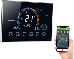 Thermostaat voor gasboiler, intelligente wifi-thermostaat voor thuis, programmeerbare intelligente thermostaat met spraakbediening, lcd-display met achtergrondverlichting, zwart — thumbnail 1
