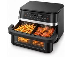 Vivid Green Dubbele Airfryer – 12L – Dual Zone met SYNC – Uitneembare Verdeler – Kijkvenster – 2950W – PFAS-vrij – Zwart