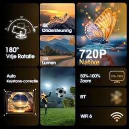 Mini Projector met WiFi & Bluetooth 5.1 – Mini Beamer 720P Native, Ondersteunt 1080P Full HD – Draagbare Projector met 180° Draaibaar Design – Thuisbioscoop Beamer, Home Cinema & Filmprojector voor Slaapkamer, Woonkamer & Buiten — thumbnail 4