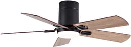 Plafondventilator met verlichting en afstandsbediening – 107 x 107 x 25 cm – 6 snelheden en omkeerbare DC-motor – voor binnen en overdekt buiten – zwart en donker walnoot — thumbnail 2