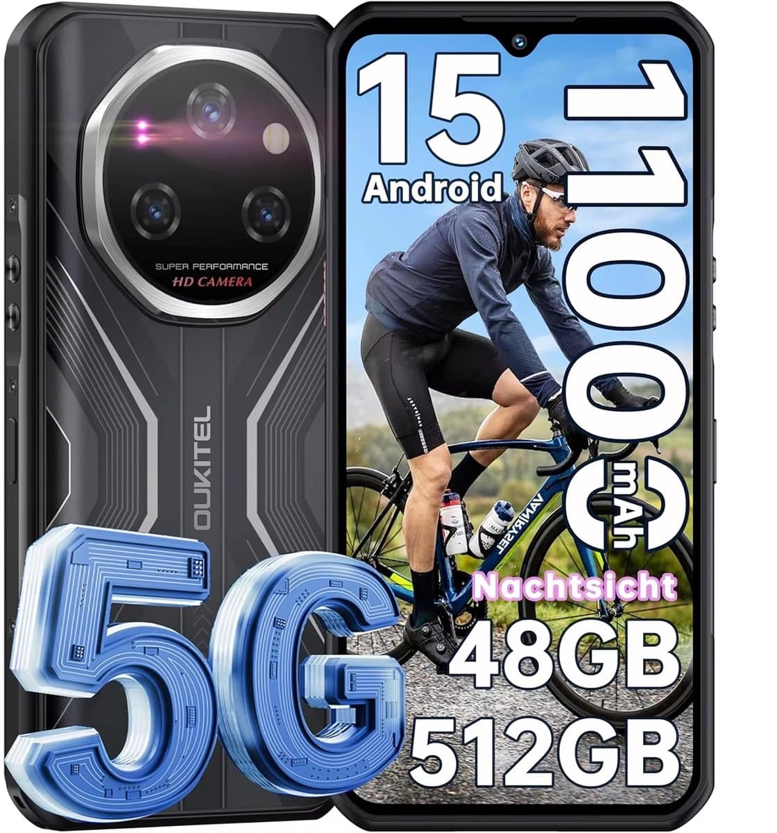 OUKITEL WP55Pro 5G Outdoor Smartphone-48GB RAM-512GB ROM-11000mAh 33W-IP68 Waterbestendig｜Android 15 — afbeelding 1