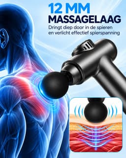 Mini Massagepistool – Massagegun met 30 Snelheden – 4 Massagekoppen – 12 mm Diepe Massage – LCD Touchscreen – USB-C – 1800-3200 RPM – 450 g — thumbnail 5