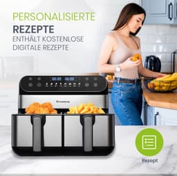 Heteluchtfriteuse Dubbele Manden 10 Liter 2400 Watt Kunststof En Metaal Zwart 8 Kookprogramma’s Met Led Aanraakscherm — thumbnail 3