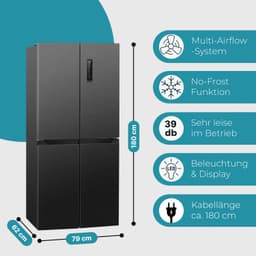 Bomann KG 7358 – Amerikaanse Koelkast - French Door - Cross Door Koel-vriescombinatie - 362 Liter - Total No Frost - Dark Inox — thumbnail 4
